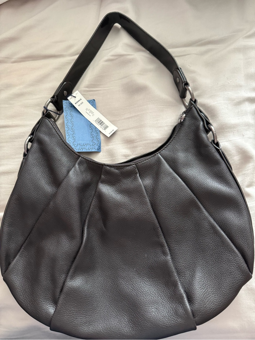 Vera Wang Black Pleated Hobo Leather Satchel NWT